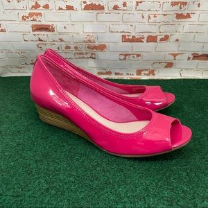Cole Haan Nike Air Tali Patent Leather Open Toe Wedges